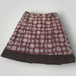 NWT Ann Taylor LOFT Women's 12 Brown Mulberry Floral Medallion Pleated Mini